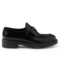 Prada - Chocolate Brushed Leather Loafers - Lyst