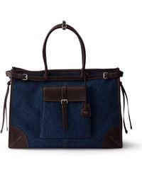 Prada - Borsa shopping bonnie in denim e pelle - Lyst