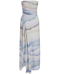 Giorgio Armani - Asv Printed Silk Habotai Long Bustier Dress - Lyst
