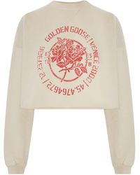Golden Goose - Deluxe Brand Cotton Cropped Sweatshirt With Front Print - Lyst