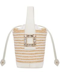Roger Vivier - Striped Raffia Bucket Bag With Jewel Buckle - Lyst