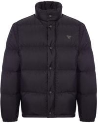 Prada - Padded Down Jacket With Triangular Logo - Lyst