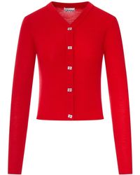 Ganni - Wool Cardigan With Embroidered Logo - Lyst