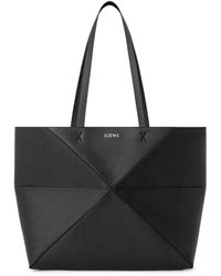 Loewe - Borsa tote puzzle fold horizontal media in pelle di vitello granata - Lyst