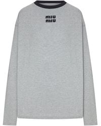 Miu Miu - Long-Sleeved Cotton Jersey T-Shirt - Lyst