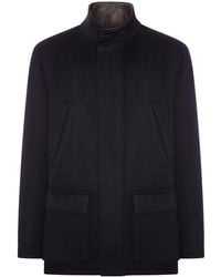 Lardini - Short Cashmere Coat With Leather Collar - Lyst