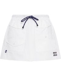 Miu Miu - Cotton Poplin Mini Skirt With Logo - Lyst