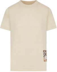 Burberry - Cotton T-Shirt With Check Applique - Lyst