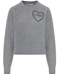 Chloé - Cropped Wool Knit Sweater With Logo - Lyst