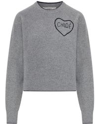 Chloé - Cropped Wool Knit Sweater With Logo - Lyst