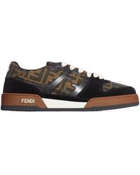 Fendi - Match Ff Jacquard Fabric And Suede Sneakers - Lyst