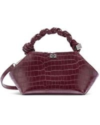 Ganni - Small Blue Crocodile-effect Bag In Burgundy Color - Lyst
