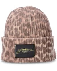 Ganni - Graphic Wool Mix Printed Leopard Beanie - Lyst