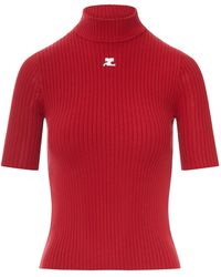 Courreges - Reedition Short Sleeves Rib Knit Sweater - Lyst