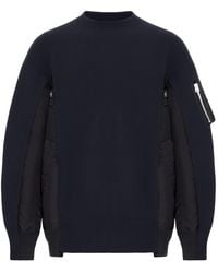 Sacai - Cotton Blend Sweatshirt With Nylon Details Applied - Lyst