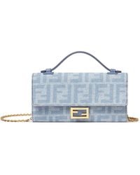 Fendi - Continental With Chain Baguette Denim Wallet Ff Light - Lyst
