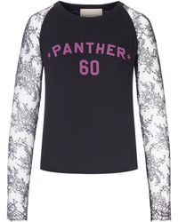 Valentino Garavani - T-shirt With Lace Sleeves And Graphic Print - Lyst