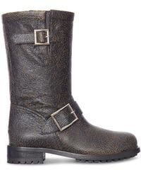 Jimmy Choo - Crackled Leather Biker Boots With Buckles - Lyst