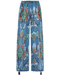 Etro - Printed Silk Blend Trousers With Drawstring - Lyst