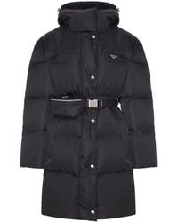 Prada - Re-nylon Down Jacket With Hood And Waist Belt - Lyst