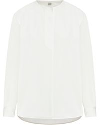 Totême - Camicia senza colletto in twill di cotone bianca - Lyst