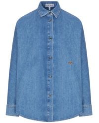 Loewe - Camicia in leggero denim di cotone lavato con maniche a pipistrello - Lyst