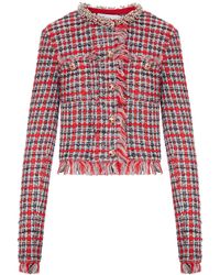 Self-Portrait - Giacca corta in tweed multicolore con collo gioiello - Lyst