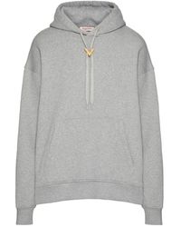 Valentino Garavani - Cotton Sweatshirt With Hood And Metallic V Detail - Lyst