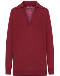Gucci - Polo in lana leggera con logo ricamato - Lyst