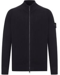 Stone Island - Maglione in lana con zip e logo - Lyst
