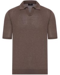 Nome G - V-Neck Polo Shirt With Melange Effect - Lyst