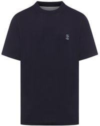 Brunello Cucinelli - T-shirt in cotone con stampa logo - Lyst