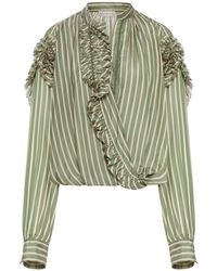 Dries Van Noten - Striped Blouse With Ruffles - Lyst