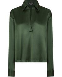 Tom Ford - Silk Satin Blouse With Tf Logo Embroidered - Lyst