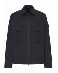 Stone Island - Cotton Overshirt With Badge On The Sleeve - Lyst