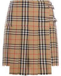 Burberry - Check Wool Mini Kilt With Pleated Pleates - Lyst