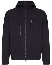 Stone Island - Cotton Overshirt With Hood And Badge - Lyst