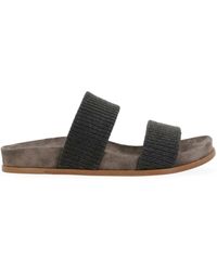 Brunello Cucinelli - Slide Suede Sandal With Monile - Lyst
