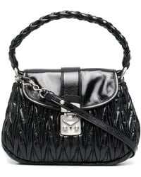 Miu Miu Coffer Shine Matelassé Top Handle Bag - Black
