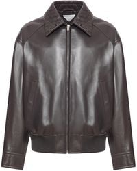 Bottega Veneta - Leather Jacket With Woven Collar - Lyst