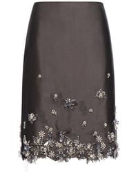 Prada - Gonna midi in lana e seta con applicazioni - Lyst