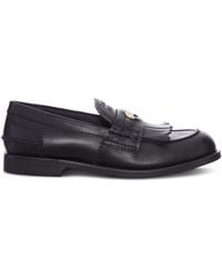 Miu Miu - Leather Moccasin With Fringes And Logo Detail - Lyst