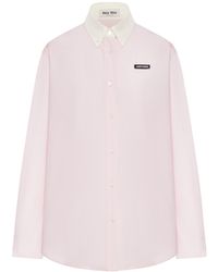 Miu Miu - Cotton Poplin Shirt With Logo Patch - Lyst