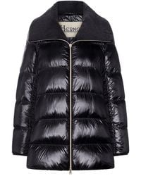 Herno - Long Puffer Coat With Faux Fur Collar - Lyst