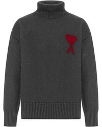 Ami Paris - Ami De Coeur Wool High Neck Sweater - Lyst