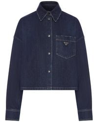 Prada - Camicia in denim con logo - Lyst
