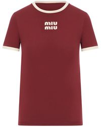Miu Miu - Cotton Jersey T-Shirt With Embroidered Logo - Lyst
