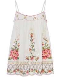 FARM Rio - Linen Blend Top With Floral Embroidery - Lyst