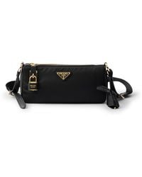Prada - Small Re-Nylon And Leather Shoulder Bag With Padlock - Lyst