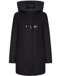 Fay - Long Wool Blend Coat With Hood And Metal Closure - Lyst